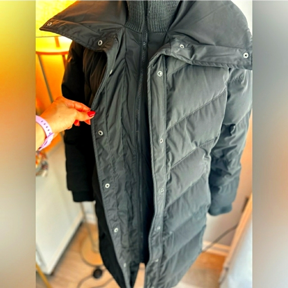 100% Down Puffer Longline Coat> black, high dual collar - Picture 7 of 13